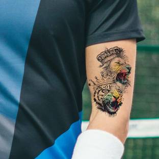 surmul Lion and Tiger With Crown Temporary Waterproof Tattoo For Men and Women