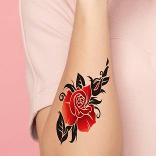 surmul Red Flower Tattoo Waterproof Men and Women Temporary Body Tattoo