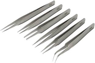 alis 6 Pcs ESD Precision Multifunction Tweezers Set, Upgraded Professional Anti-Static Tweezers for Electronics, Crafting, Jewellery Tool Kit, SS Set of 6 (Stainless Steel)