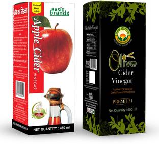 Basic Ayurveda Apple Cider Vinegar 450 ml + Olive Vinegar 500 ml | Mother Of Vinegar | Daily Dose Of Wellness Vinegar