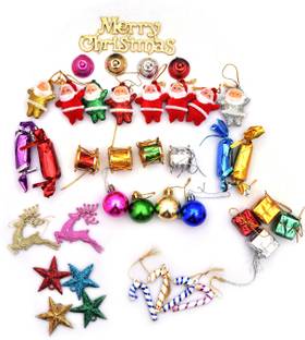THE CLICK INDIA Pack of 39 pcs Mix Christmas Tree Decoration Ornaments Xmas Tree hangings Ornaments for Christmas Tree Decoration Item Christmas Party Props Topper Ornaments Pack of 39 Hanging Ornaments Pack of 39