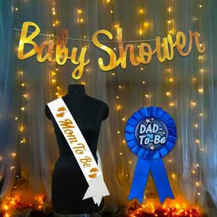 SHOPTIONS Baby shower combo-1 baby shower banner,1 led light,1 dad to be batch,1 mom toh be sas. pack of 4