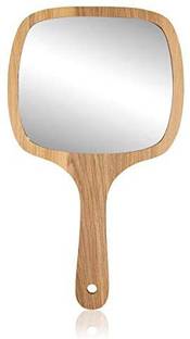 Victor Enterprise Medium Square Shape Wooden Handleheld Beauty Makeup Mirror for Bathroom/ Dressing Table/Shaving/ and for Travel kit 6 inch