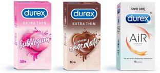 ड्यूरेक्स Condom Pack of 3*10(Air+Bubble+Chocolate) कंडोम