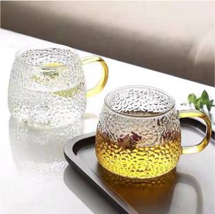 GOLDFINCH Pack of 6 Glass Tea and Coffee Cup Glass Mug with Golden Handle Set of 6
