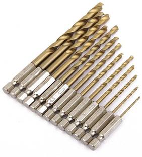 Vinayakart 13 pcs Hex Shank Twist Drill Titanium Coated Bit Set for Soft Metal, Wood, Plastic, Quick Change. Hex Shank Twist Drill Titanium Coated Bit Set 13 Pcs