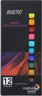 BRuSTRO Artists Gouache Colour Set of 12 Colours X 12ML Tubes.