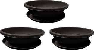 Naturally Green Bonsai pot 12 "black with tray pack of 3 Plant Container Set
