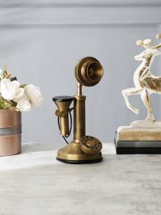 Exim Decor Brass Antique Candle Style Dummy Telephone Showpiece Decorative Showpiece  -  22.5 cm