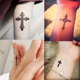 komstec Simple Black Cross Design Temporary Black Tattoo Stickers For Male And Female
