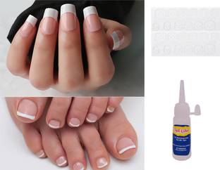 TBUY 48 Pieces set of Finger & Toe French False Nail Tips with Glue & Glue Sticker Pink