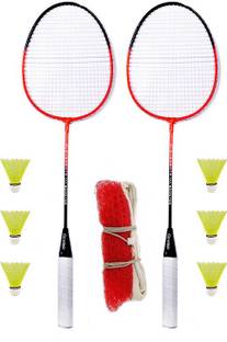 CLOVERBYTE Booster Badminton Set Of 2 Piece Badminton Racquet with 6 Piece Nylon Shuttle and 1 piece of badminton net Badminton Kit