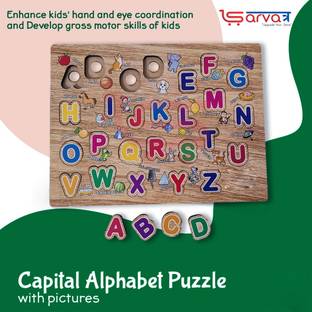Sarvatr Wooden Puzzles for Toddlers, Kids Wood Capital Alphabets Chunky Puzzles, Learning Puzzle Toy Preschool Education Gift for Age 3+ Years Old Boys Girls(Pack of 1)