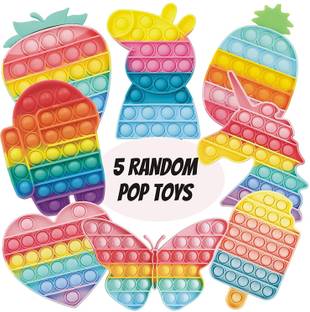 BONGERKING Combo of 5 Random Shape Pop Toy Poppet Set Popet for Stress Relief Silicone Squeeze Toys for Kids | Pressure Fidget Toys for Children and Adults | Pop it Push Pop its Bubble Toy for Girls | Birthday Party Return Gift for kids (5 Random Pop Its)