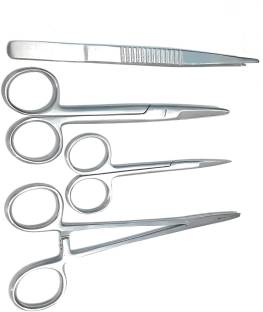 ARINEO Suturing Instrument Set of 4 pcs. (Toothed Forceps 6",Needle Holder 6",Iris Scissors Straight 4.5",Mayo Scissors Curved Size 5.5") Strong Cut Scissors