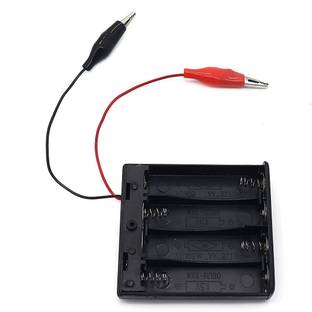 TRUSTECH 4AA 1.5V AA Battery Holder Case Wired attached Cap On/Off Switch with alligator clip for Electronic Batteries Black Plastic Electronic Components Electronic Hobby Kit