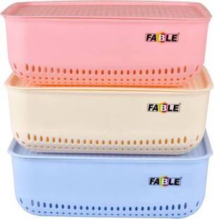 Nabhya Croma Multipurpose Storage Basket With Lid, Big Size Storage Basket (Pack of 3) Plastic Fruit & Vegetable Basket