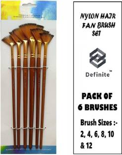 Definite Synthetic Nylon Premium Quality Fan Brushes Set of 6 for Poster Acrylic Fabric Tempera Gouache Watercolor Painting Sizes - 2, 4, 6, 8, 10 and 12