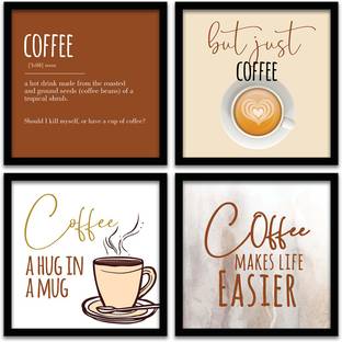 Coffee Posters with Frame for Restaurant Cafe Wall Decor - Framed Coffee Theme Posters for Kitchen Wall Decor Paper Print