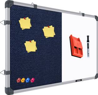GOSHU Combination 2 feet x3 feet Board (Non Magnetic White Board with Blue Pin-up Notice Board) Includes 1 Duster , 1 Marker and 50 Push up pins for Home, Office & School, Heavy-Duty Aluminum Frame White, Blue board