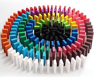 jmv 100 PCS Wooden Domino Run Board Building Blocks Educational Toys . (Multicolor)