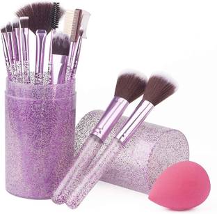 WATELLO Makeup Brushes 12pcs Professional Make up Brush Set with Makeup Sponge and Stylish Brush Case, Crystal Sparkle Handle Synthetic Foundation Brushes Blending Face Powder Blush Eyeshadow Cosmetic Brushes