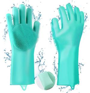 Qozent Dish Washer Hand Gloves- Waterproof Household Glove, Warm Dishwashing Glove, Water Dust Stop Cleaning Rubber Gloves (Multicolour, 1 Pair, free size) Wet and Dry Glove