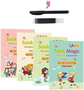 MARCRAZY Magic Practice Copybook for Kids, Calligraphy Pens, Calligraphy Set for Beginners, Reusable Calligraphy for Kids, Handwriting Practice Copybook for Preschoolers (Four Copybook and Magic Pens) Mini Notebook Ruled 40 Pages