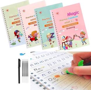 MARCRAZY 4 pcs Copybook for Kids, Calligraphy Pens, Calligraphy Set for Beginners, Reusable Calligraphy for Kids, Handwriting Practice Copybook for... Mini Writing Pad Ruled 40 Pages