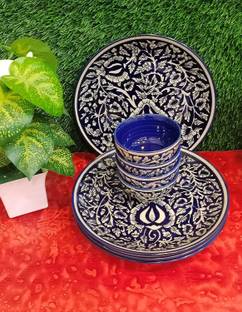 caffeine Ceramic caffeine Ceramic Handmade Blue mughal Dinner Set (Set of 8) Dinner Set