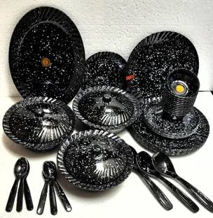 Radhe Crockery Pack of 40 Melamin Black Marvel Dinner Set
