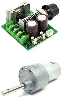 INVENTO 1pcs 12v 10 Kg-cm 300 RPM Side Shaft High Torque Geared DC Motor with 12V - 40V 10A PWM DC Motor Variable Speed Controller Automotive Electronic Hobby Kit
