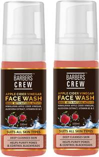 Barbers Crew Apple Cider Vinegar To Exfoliate & Deep Cleanse. With Acv, Aloe Vera & Basil For Clear, Moisturized Skin. Vegetarian, Ph Natural Paraben Free --100ml-Packof-2-Bottle- Face Wash