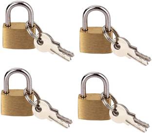 IndusBay Pack of 4 , Metal Brass Push Lock with 2 Keys each, for suitcase Bags Padlock