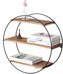 UV International Iron Round Wall Shelves Decorative(Black_20"x20"x7.5") Iron Wall Shelf