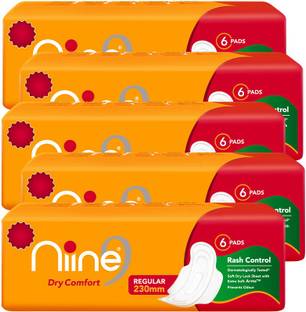niine Dry Comfort Regular Sanitary Pads for women (Pack of 5), 30 Pads Count Sanitary Pad