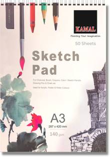KAMAL A3 Drawing and Sketch Pad for Artists, 120LB/140GSM drawing pad, 50 Sheets/100 Pages Sketch Book for Alcohol Markers, solvent markers, pencils, charcoal, pastels etc., Great Gift Idea Sketch Pad