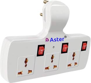 Aster Three Pin Wall Pin Multi Plug Socket with Individual Switches and Surge Protection 3  Socket Extension Boards