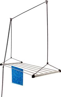 Homwell Steel Ceiling Cloth Dryer Stand Stainless Steel 6 Pipe X 4 Feet Full Frame Cloth Drying Stand Rope Hanger Hook