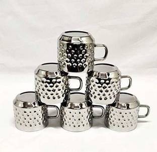 STEEPLE Pack of 6 Stainless Steel Steel Tea Cup, Cup Set, Steel Tea Cup Set Of 6, HAMEER Tea Cup, Tea Cup Set