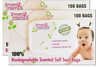 SafeMyles Smart mom Scented compostable Bags Bio-degradable and eco Friendly|Pack of 200 |Disposing Diapers, car bin, disposing Sanitary Pads, Trash Bags. Diaper Disposal Bin (Gallon) Diaper Disposal Bin