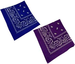 BIGWHEEL Combo Of 2 Pcs Purple And Royal Blue Double Side Printed Multifunctional Paisley Hanky ["Purple","Blue"] Handkerchief