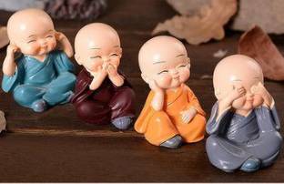 VIRSAA 4pcs Monk Doll Ornament Set Kung Fu Cartoon Little Monk Doll Decoration Auto Dashboard Car Ornament Toy Home Gift Decorative Showpiece Decorative Showpiece  -  6 cm