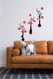 DreamKraft 107 cm Tree Beautiful Flower Pots Self Adhesive Sticker