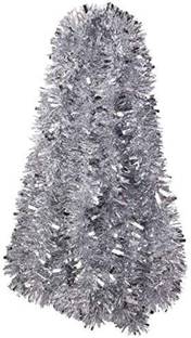 prisma collection Tinsel Garland Christmas Tree Decorations Birthday Party Supplies (Silver, 2 Meter Each String Total 10 m) -5 Rolls Hanging Ornaments Pack of 5