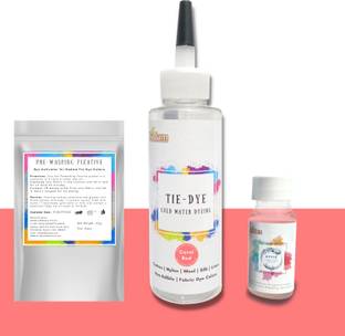 KADAM Tie Dye Carol Red, Cold Water Fabric Dye Color, 100mL Bottle with Prewashing Fixative mini and DyFix mini bottle
