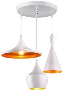 LazyHomez 40 Watts 3-Light Industrial Tulip Cone Disc| Small | Pack of 1|White-Gold|Hanging Pendant Ceiling Light|Ideal for Living Room Restaurant Cafe Kitchen| Without Bulb| E27 Holder| Round-Cluster Pendant Lamp Ceiling Lamp