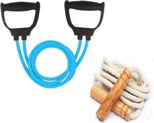 EMMKITZ Double Resistance Band withHigh Quality Wooden Handle Jumping Skipping Rope Resistance Tube