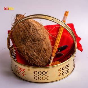 Rolimoli Pure Brass traditional design Laxmi Basket Round Shape Basket for pooja essential Diameter (20) Brass Flower Basket