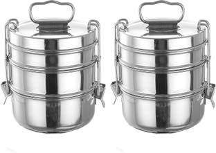 Ambit Stainless Steel Clip Carrier Lunch Box, 3 Containers pack of 2 lunch box 3 Containers Lunch Box